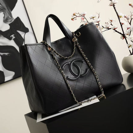 CHANEL 26S QUILTED TOTE BAG IN BLACK CALFSKIN