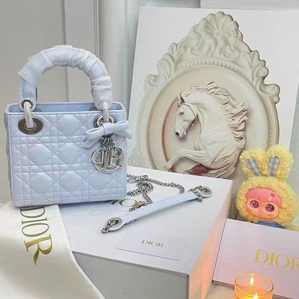 DIOR 26S LADY BAG 17 IN GREY BLUE LAMBSKIN