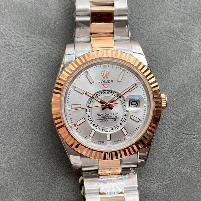 SKY-DWELLER TWO-TONE 42 ROSE GOLD BEZEL GREY DIAL