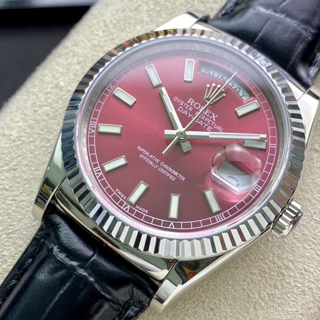 DAY-DATE 41MM STAINLESS STEEL RED DIAL