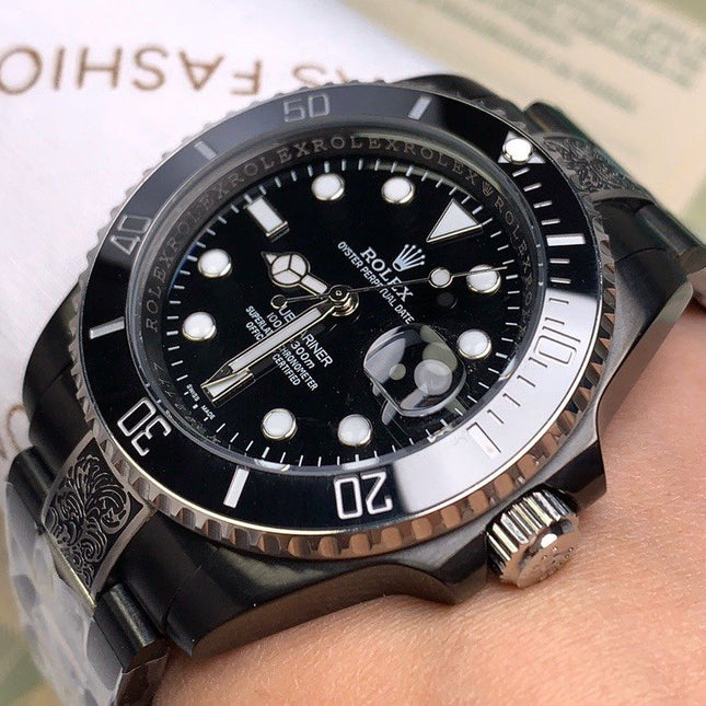 SUBMARINER DATE 40 CUSTOM ALL BLACK HAND ENGRAVED