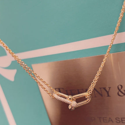HARDWARE DOUBLE LINK PEDANT PINK GOLD DIAMOND NECKLACE
