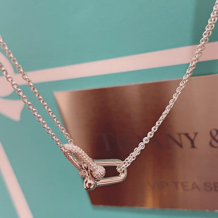 HARDWARE DOUBLE LINK PEDANT SILVER DIAMOND NECKLACE