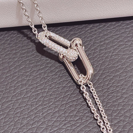 HARDWARE DOUBLE LINK PEDANT SILVER DIAMOND NECKLACE