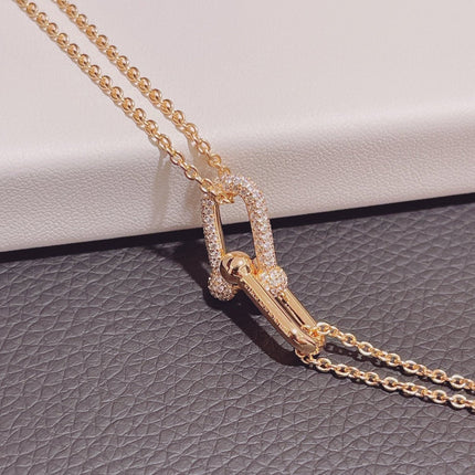 HARDWARE DOUBLE LINK PEDANT PINK GOLD DIAMOND NECKLACE