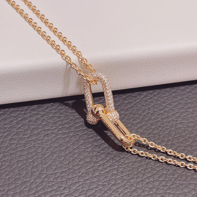 HARDWARE DOUBLE LINK PEDANT PINK GOLD DIAMOND NECKLACE