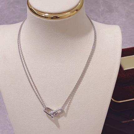 HARDWARE DOUBLE LINK PEDANT SILVER DIAMOND NECKLACE