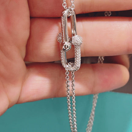 HARDWARE DOUBLE LINK PEDANT SILVER DIAMOND NECKLACE
