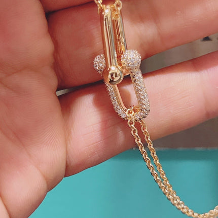 HARDWARE DOUBLE LINK PEDANT PINK GOLD DIAMOND NECKLACE