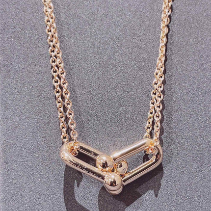 HARDWARE DOUBLE LINK PEDANT PINK GOLD NECKLACE