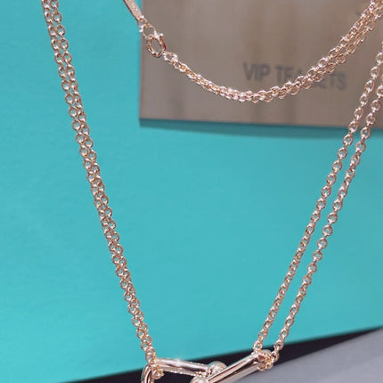 HARDWARE DOUBLE LINK PEDANT PINK GOLD NECKLACE