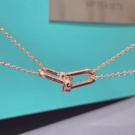 HARDWARE DOUBLE LINK PEDANT PINK GOLD NECKLACE