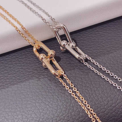 HARDWARE DOUBLE LINK PEDANT PINK GOLD NECKLACE