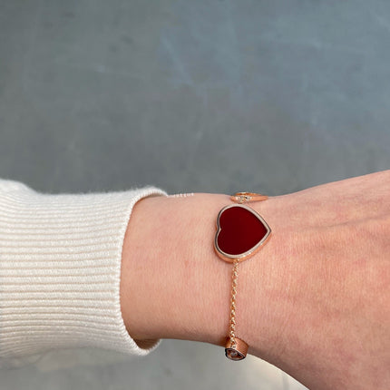HAPPY HEART CARNELIAN PINK GOLD BRACELET