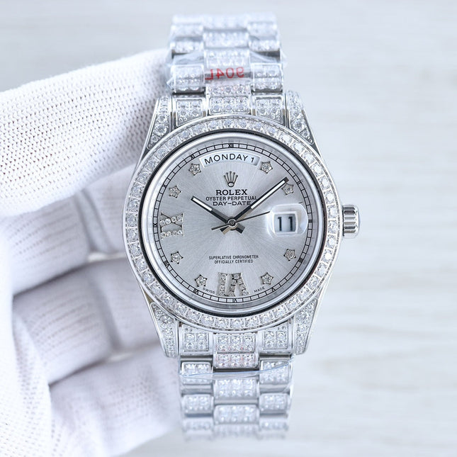 DAY-DATE 41 SILVER CUSTOM ALL DIAMOND
