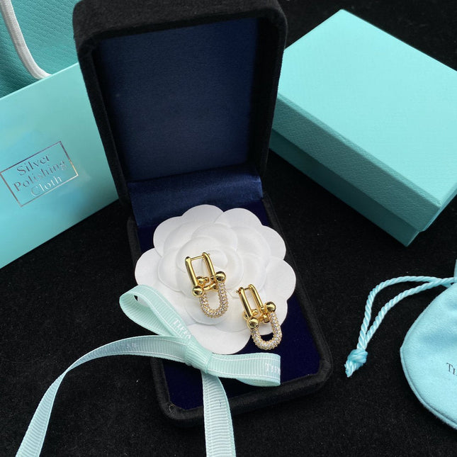 HARDWARE LINK DIAMOND GOLD EARRINGS