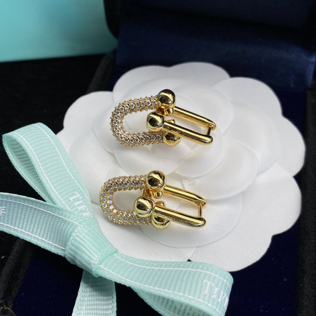 HARDWARE LINK DIAMOND GOLD EARRINGS
