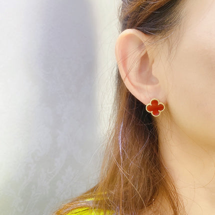 CLOVER MEDIUM CARNELIAN PINK GODL EARRINGS