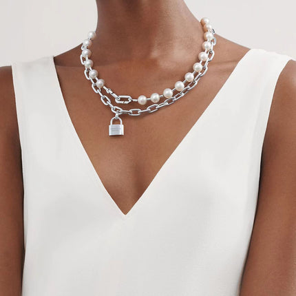 HARDWARE PEARL WRAP NECKLACE