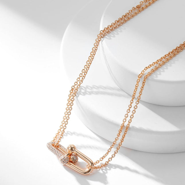 HARDWARE DIAMOND PEDANT DOUBLE CHAIN NECKLACE