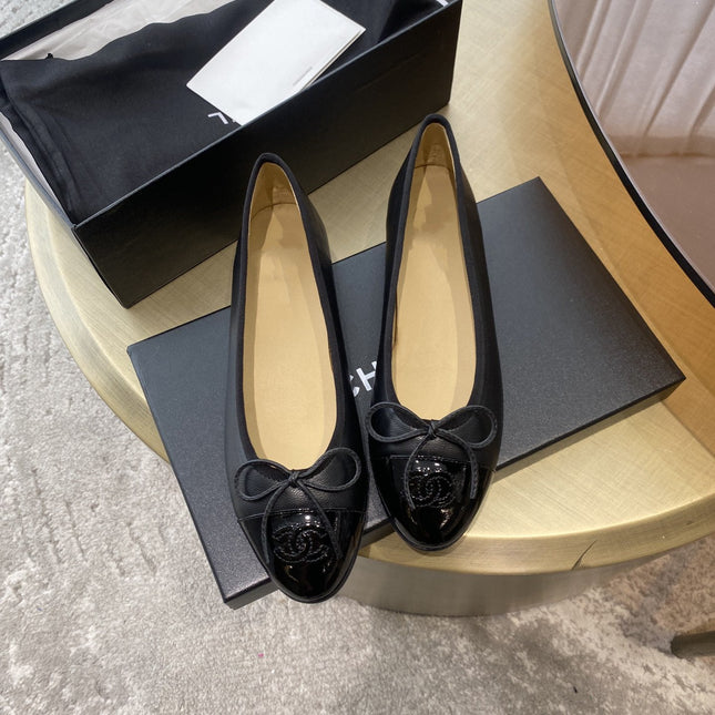 BALLET FLATS BLACK LAMBSKIN WITH BOW