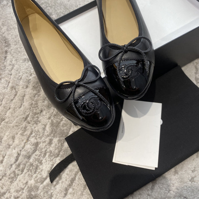 BALLET FLATS BLACK LAMBSKIN WITH BOW