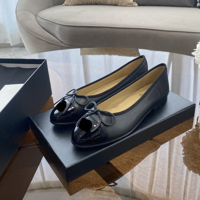 BALLET FLATS BLACK LAMBSKIN WITH BOW
