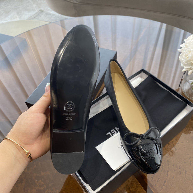 BALLET FLATS BLACK LAMBSKIN WITH BOW