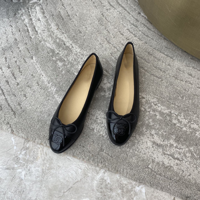 BALLET FLATS BLACK LAMBSKIN WITH BOW