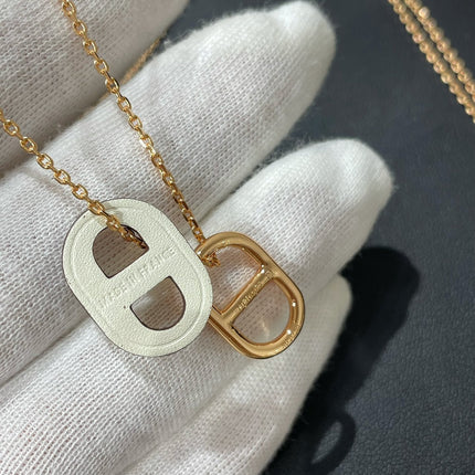 CHAINE LEATHER TAG PINK GOLD NECKLACE