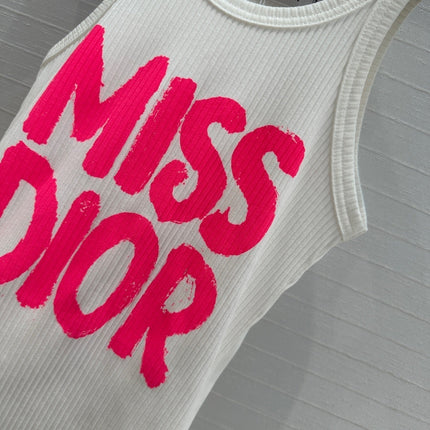 Miss CD Graffiti print striped vest