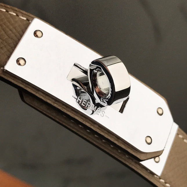 HM 26S KELLY BELT IN BROWN CALFSKIN SILVER HARDWARE
