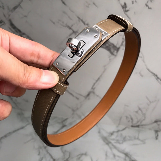 HM 26S KELLY BELT IN BROWN CALFSKIN SILVER HARDWARE