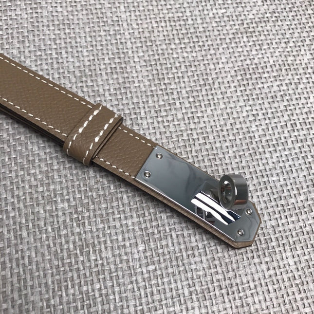 HM 26S KELLY BELT IN BROWN CALFSKIN SILVER HARDWARE