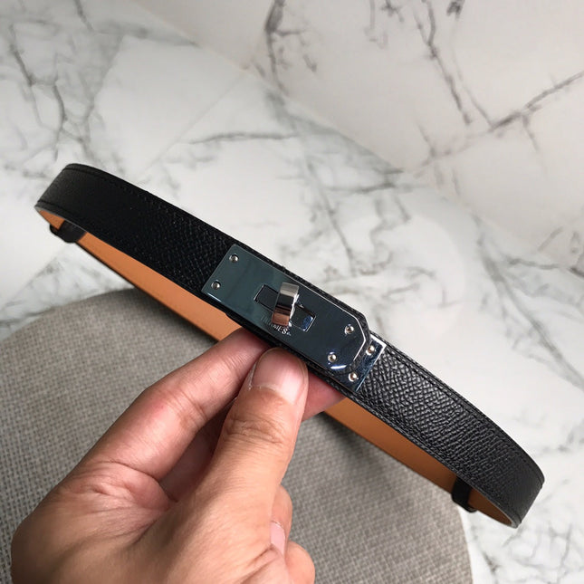 HM 26S KELLY BELT IN BLACK CALFSKIN SILVER HARDWARE