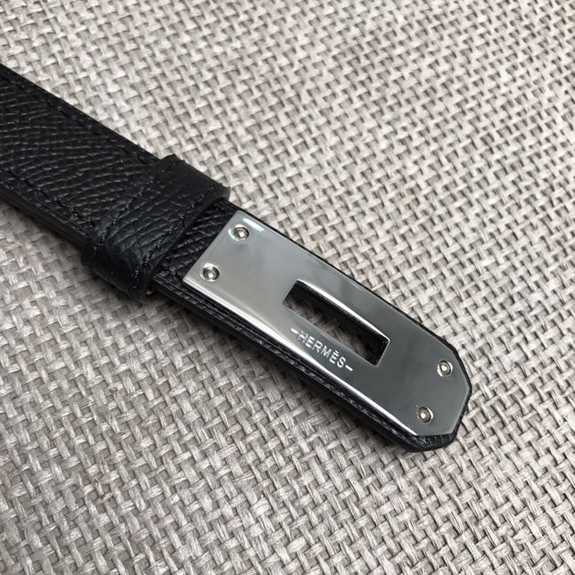HM 26S KELLY BELT IN BLACK CALFSKIN SILVER HARDWARE
