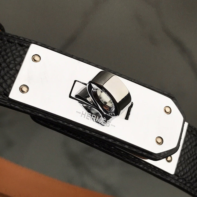 HM 26S KELLY BELT IN BLACK CALFSKIN SILVER HARDWARE