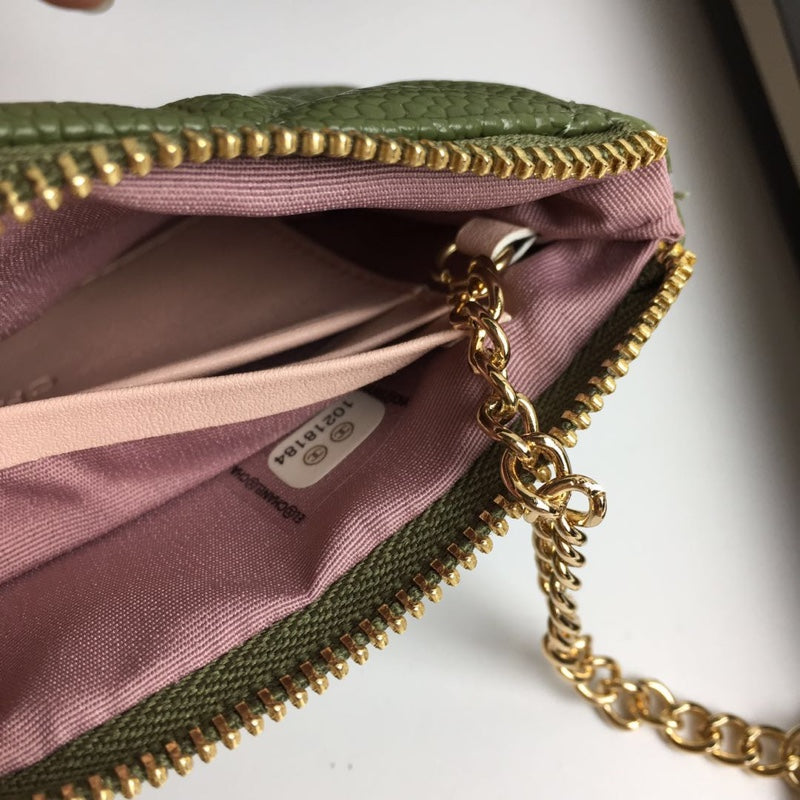 CC CLASSIC SMALL ZIPPED POUCH 15 DARK GREEN CALFSKIN GOLD ICON