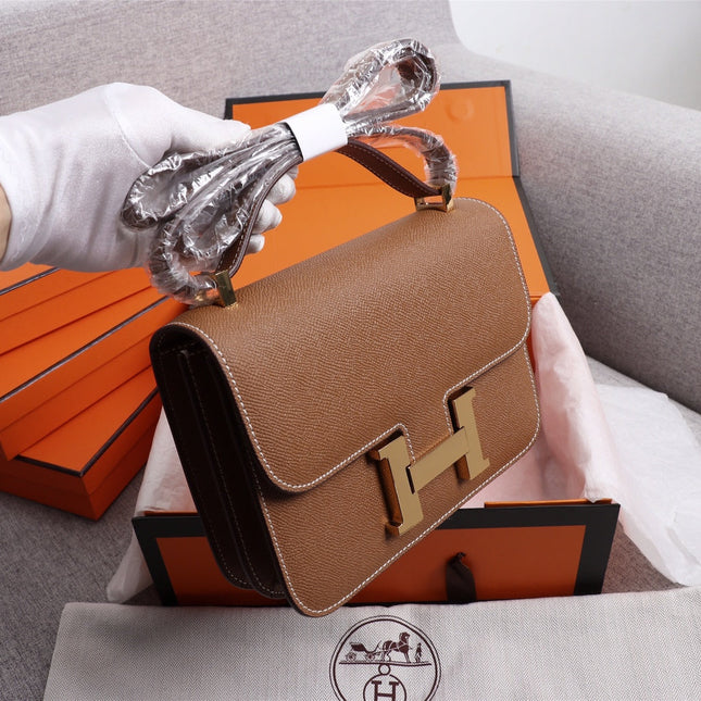 HM CONSTANCE BAGS 19 RUSSET LAMBSKIN GOLD BUCKLE