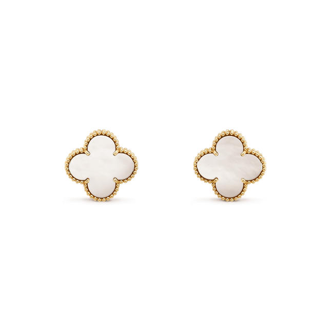 CLOVER MEDIUM WHITE MOP PINK GOLD EARRINGS