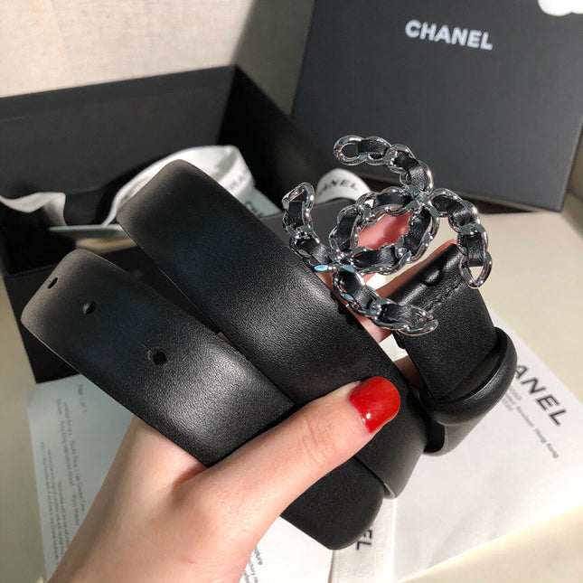 CC MEDIUM 30 MM BELT BLACK CALFSKIN SILVER HARDWARE