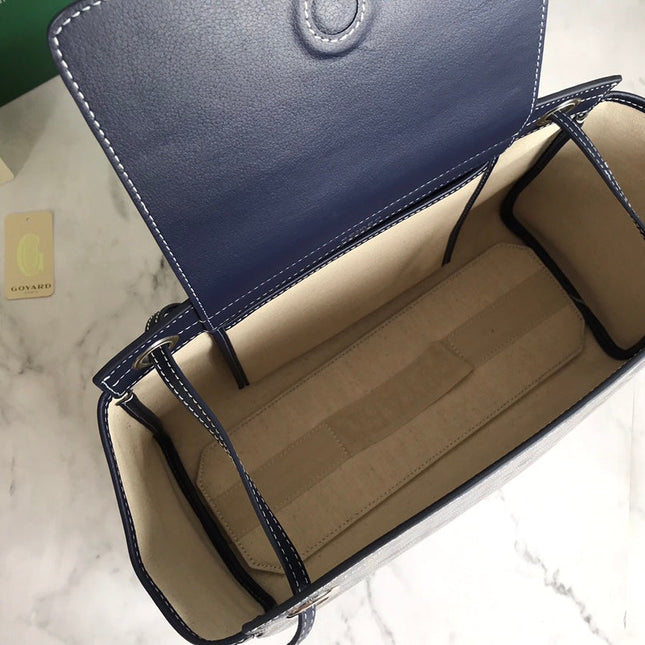 GOYA 26S ROUETTE PM TOTE BAG 30CM IN NAVY BLUE CANVAS AND CALFSKIN