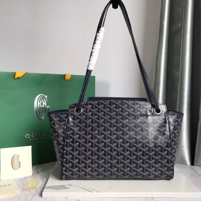 GOYA 26S ROUETTE PM TOTE BAG 30CM IN NAVY BLUE CANVAS AND CALFSKIN
