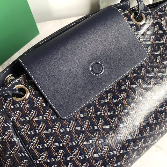 GOYA 26S ROUETTE PM TOTE BAG 30CM IN NAVY BLUE CANVAS AND CALFSKIN