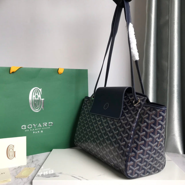 GOYA 26S ROUETTE PM TOTE BAG 30CM IN NAVY BLUE CANVAS AND CALFSKIN