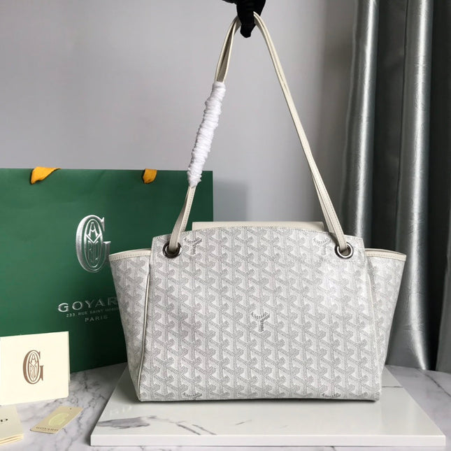 GOYA 26S ROUETTE PM TOTE BAG 30CM IN IVORY WHITE CANVAS AND CALFSKIN