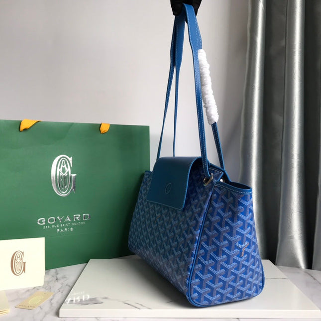 GOYA 26S ROUETTE PM TOTE BAG 30CM IN BLUE CANVAS AND CALFSKIN