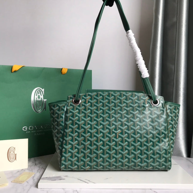 GOYA 26S ROUETTE PM TOTE BAG 30CM IN DARK GREEN CANVAS AND CALFSKIN
