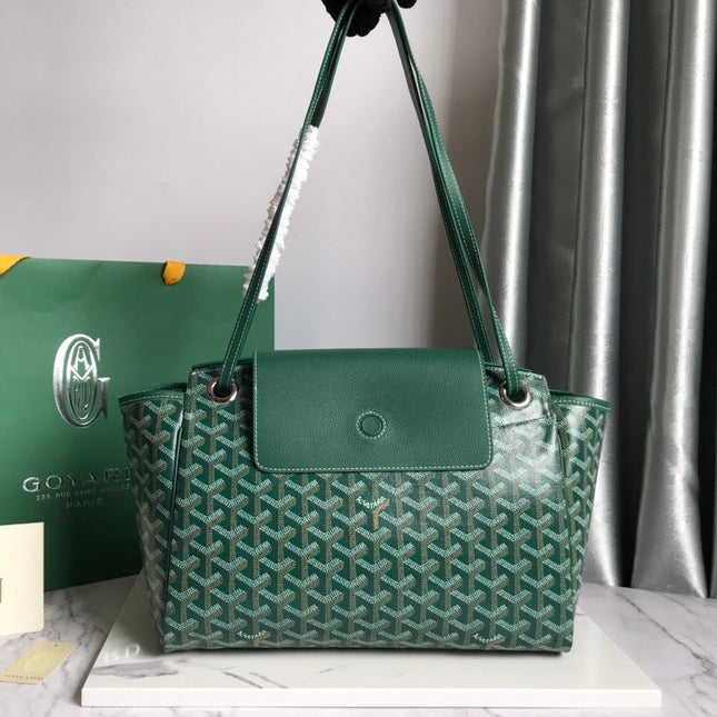 GOYA 26S ROUETTE PM TOTE BAG 30CM IN DARK GREEN CANVAS AND CALFSKIN