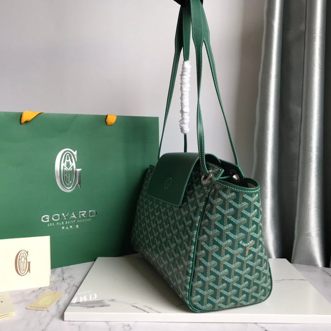 GOYA 26S ROUETTE PM TOTE BAG 30CM IN DARK GREEN CANVAS AND CALFSKIN